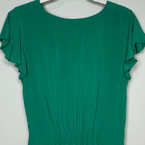 J. By J.Crew Flutter Sleeve Faux Wrap Top Size 0 Festive Green Blouse - Picture 7 of 9